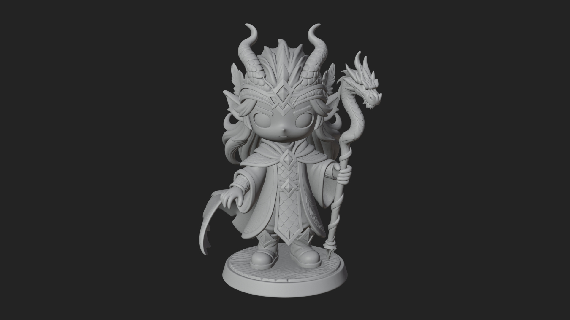 Chibi Horned Dragon Mage Statue Design 3 3D Print Model 3D Model
