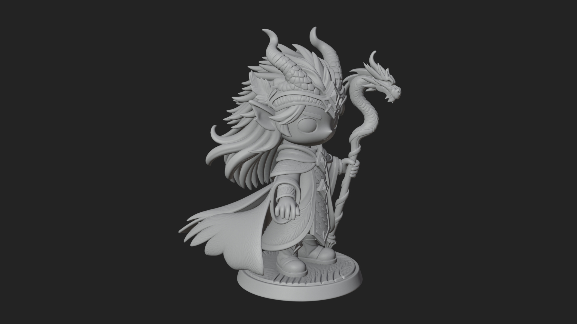 Chibi Horned Dragon Mage Statue Design 3 3D Print Model 3D Model