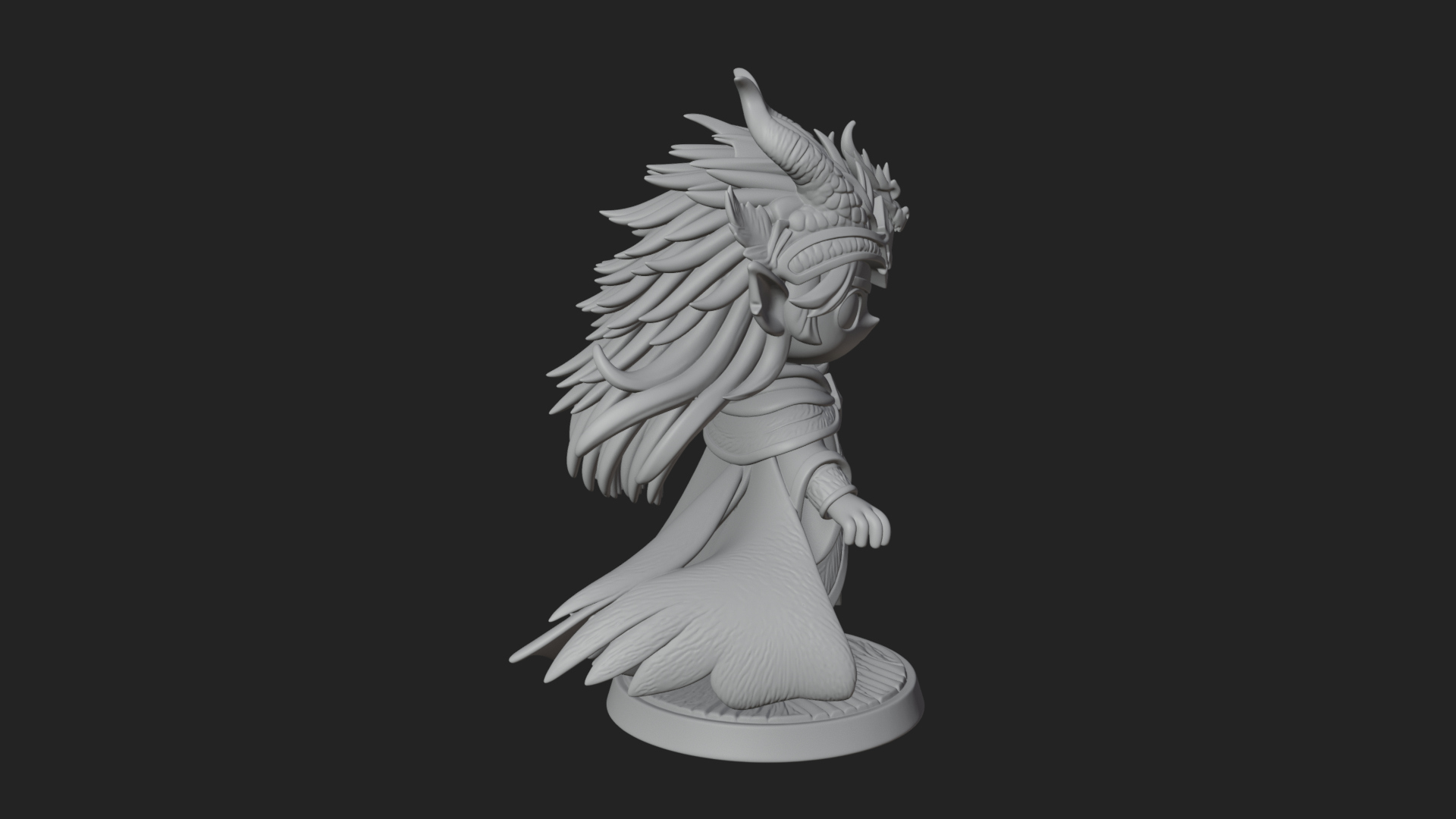 Chibi Horned Dragon Mage Statue Design 3 3D Print Model 3D Model