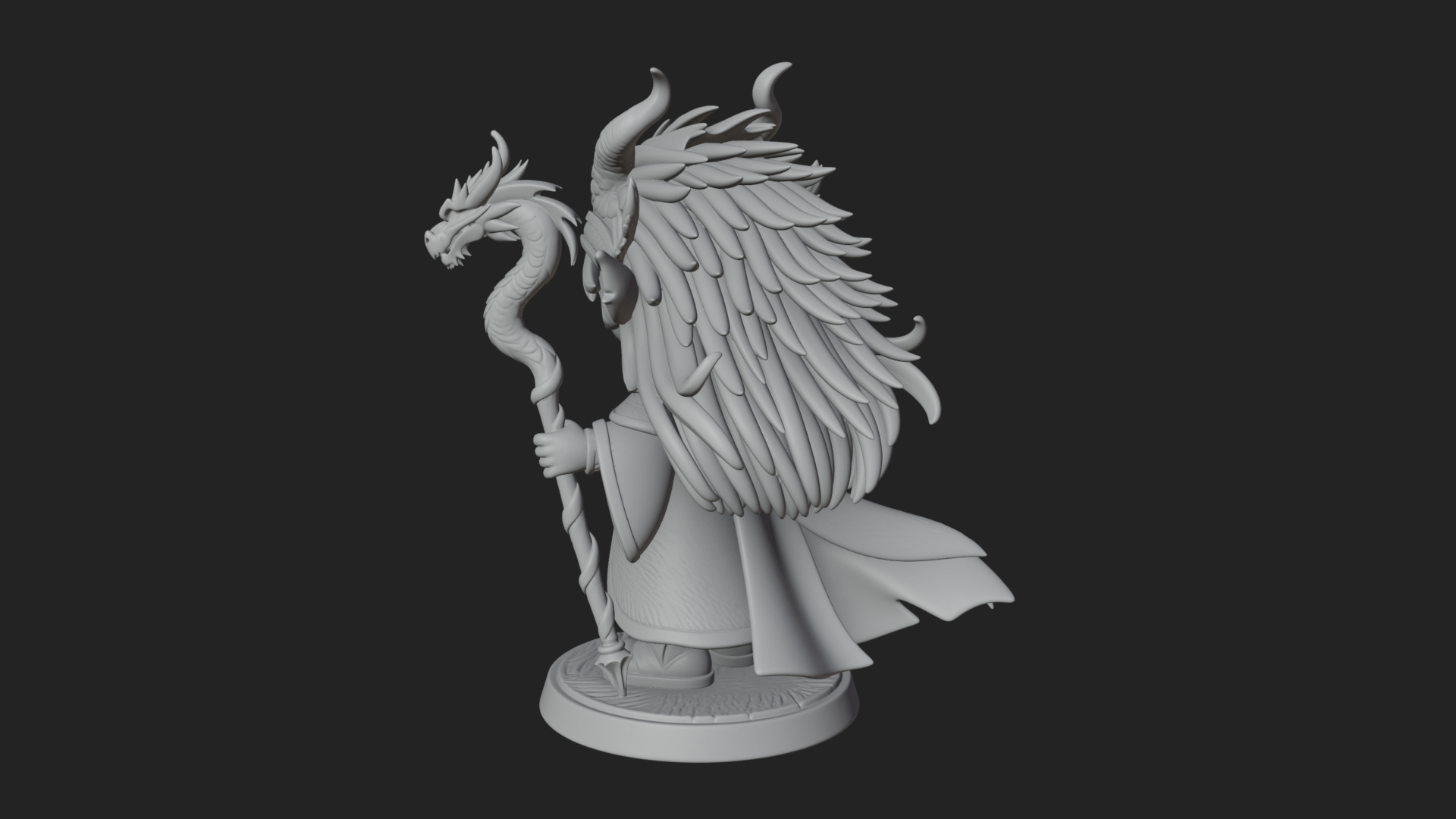 Chibi Horned Dragon Mage Statue Design 3 3D Print Model 3D Model