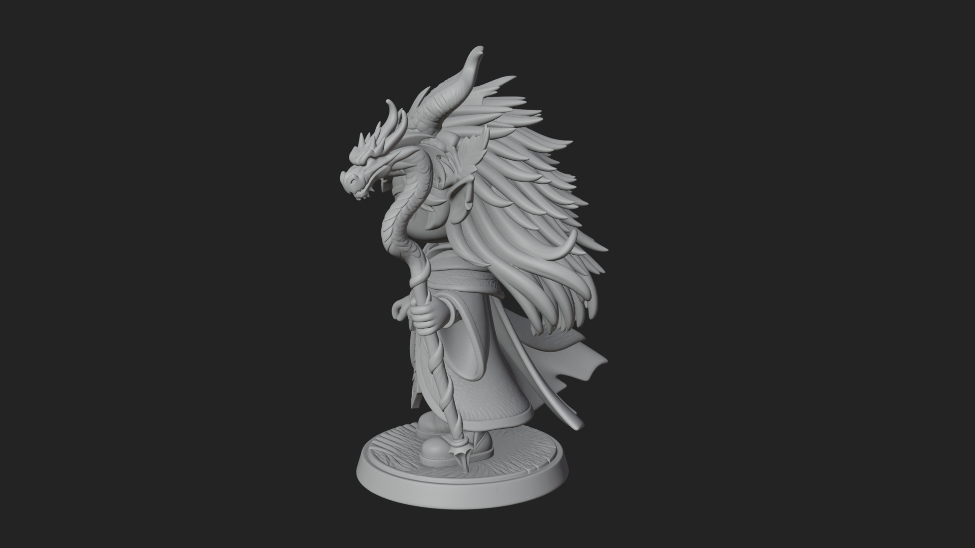 Chibi Horned Dragon Mage Statue Design 3 3D Print Model 3D Model