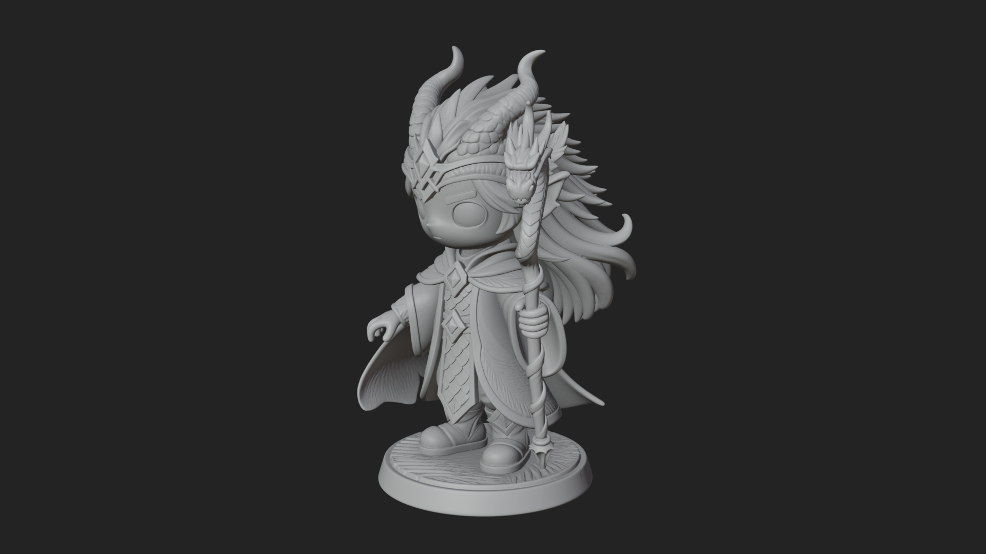 Chibi Horned Dragon Mage Statue Design 3 3D Print Model 3D Model