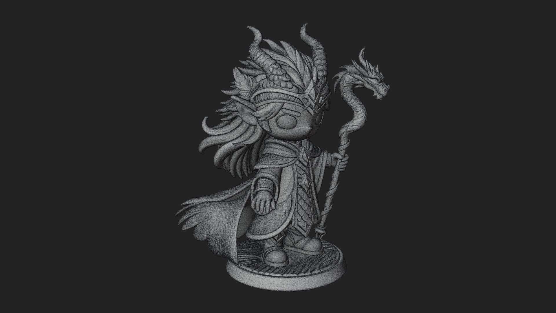 Chibi Horned Dragon Mage Statue Design 3 3D Print Model 3D Model