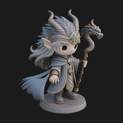 Chibi Horned Dragon Mage Statue Design 3 3D Print Model