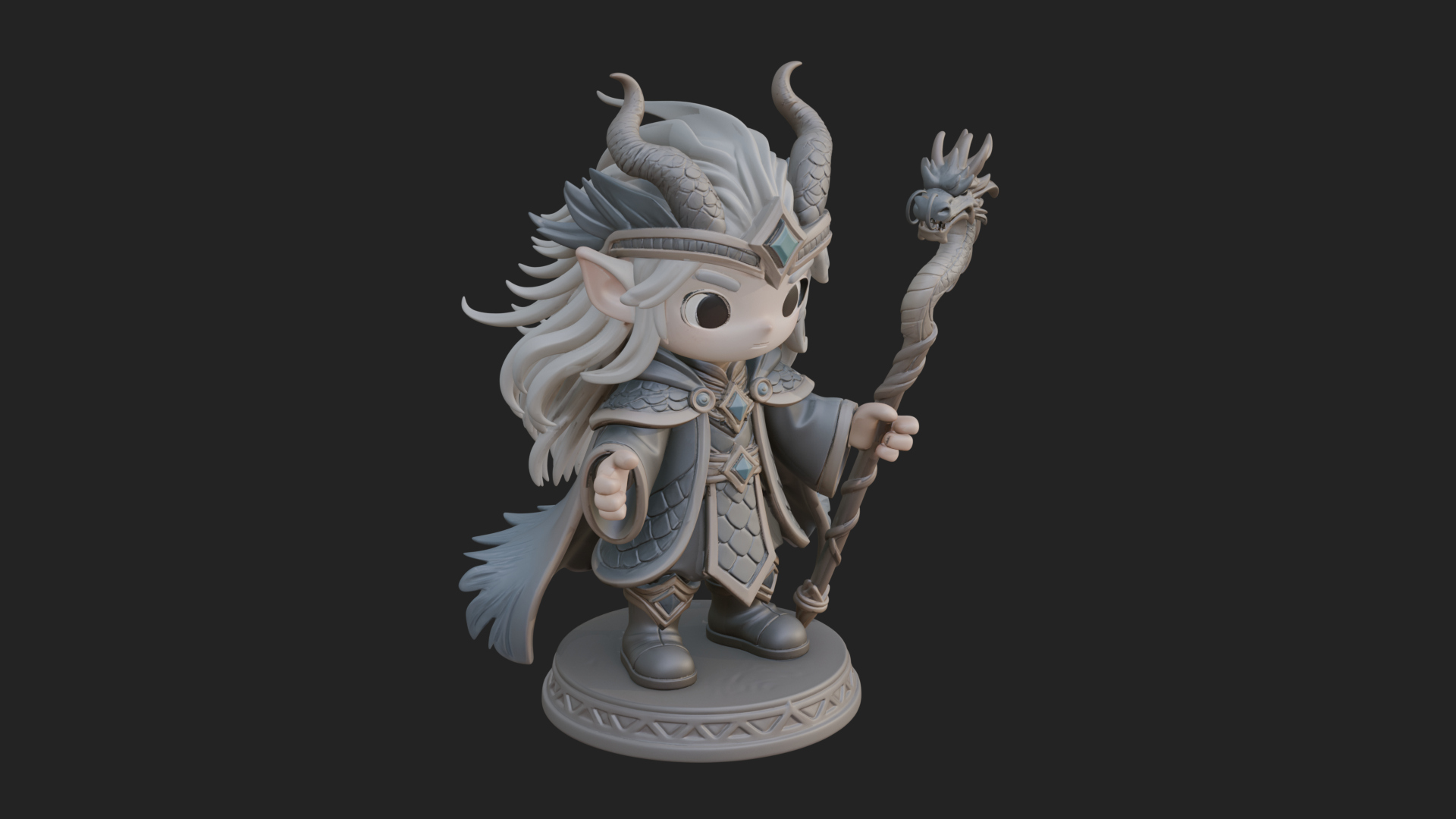 Chibi Horned Dragon Mage Statue Design 4 3D Print Model 3D Model