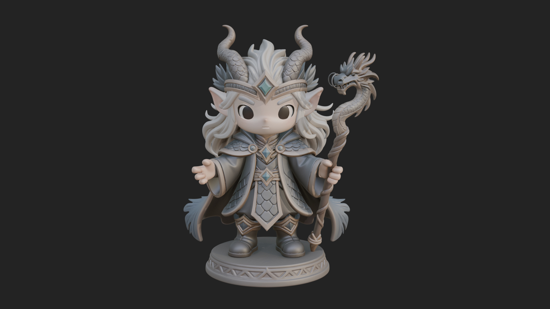 Chibi Horned Dragon Mage Statue Design 4 3D Print Model 3D Model