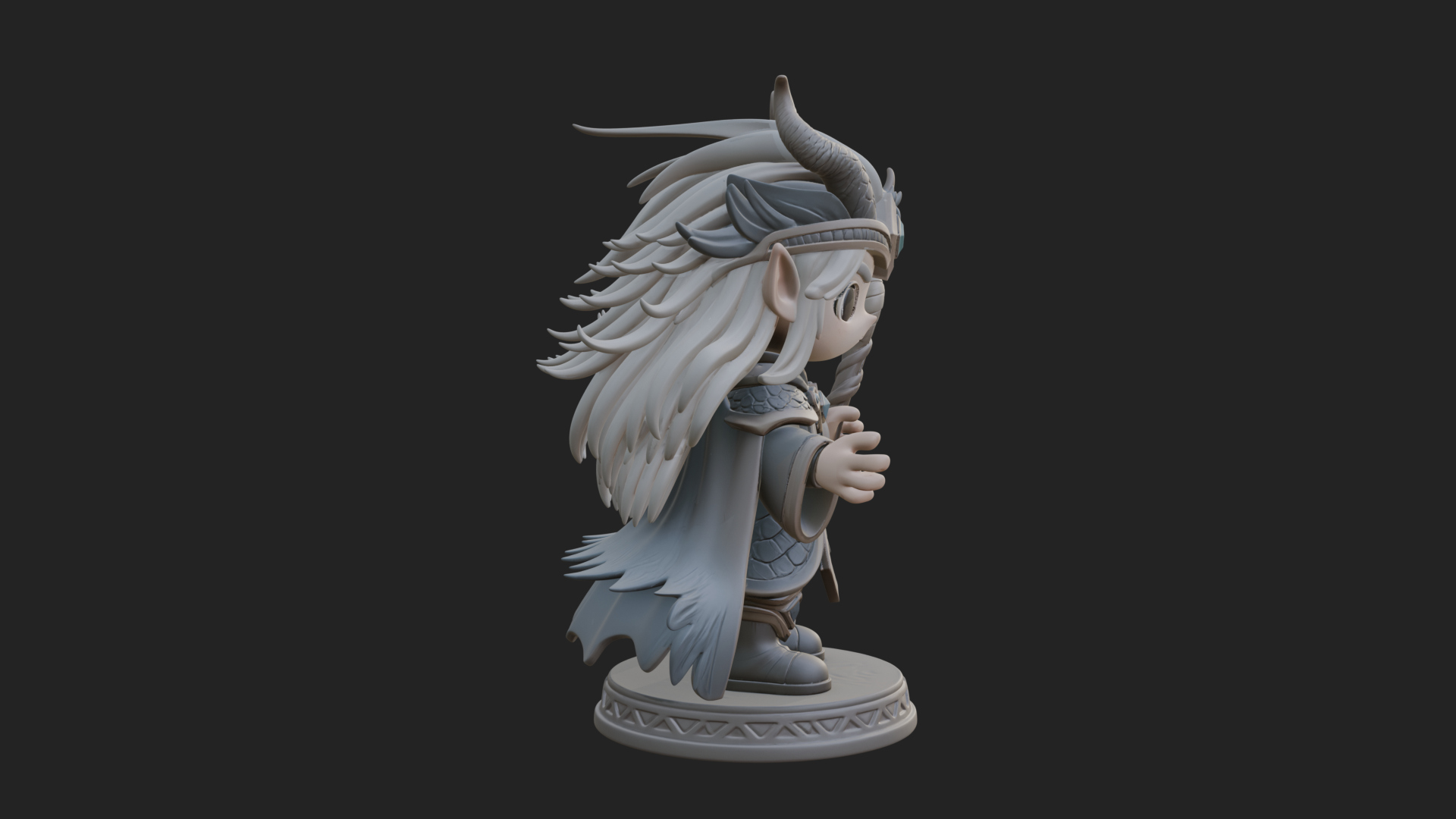 Chibi Horned Dragon Mage Statue Design 4 3D Print Model 3D Model