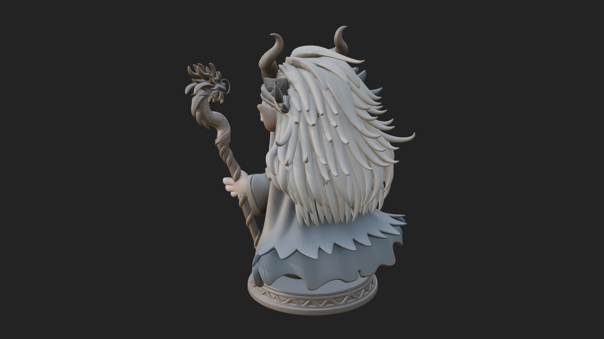 Chibi Horned Dragon Mage Statue Design 4 3D Print Model 3D Model