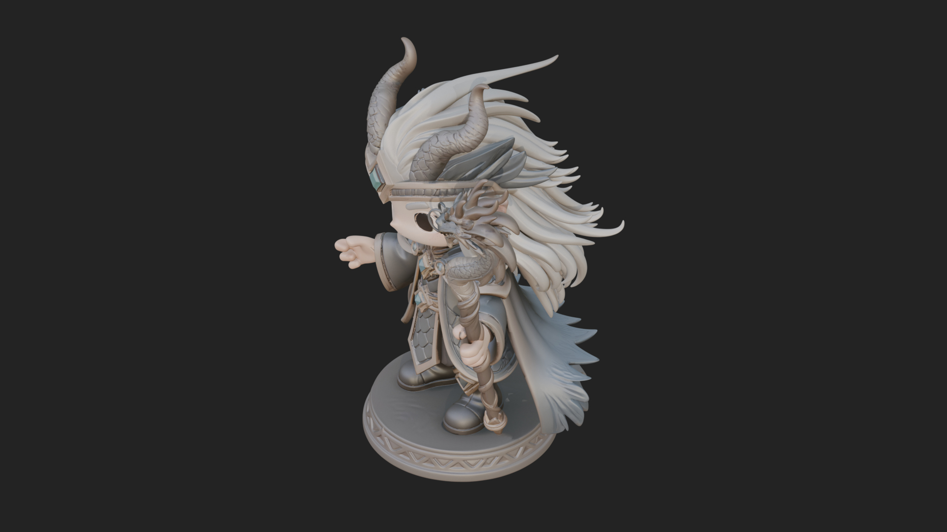 Chibi Horned Dragon Mage Statue Design 4 3D Print Model 3D Model