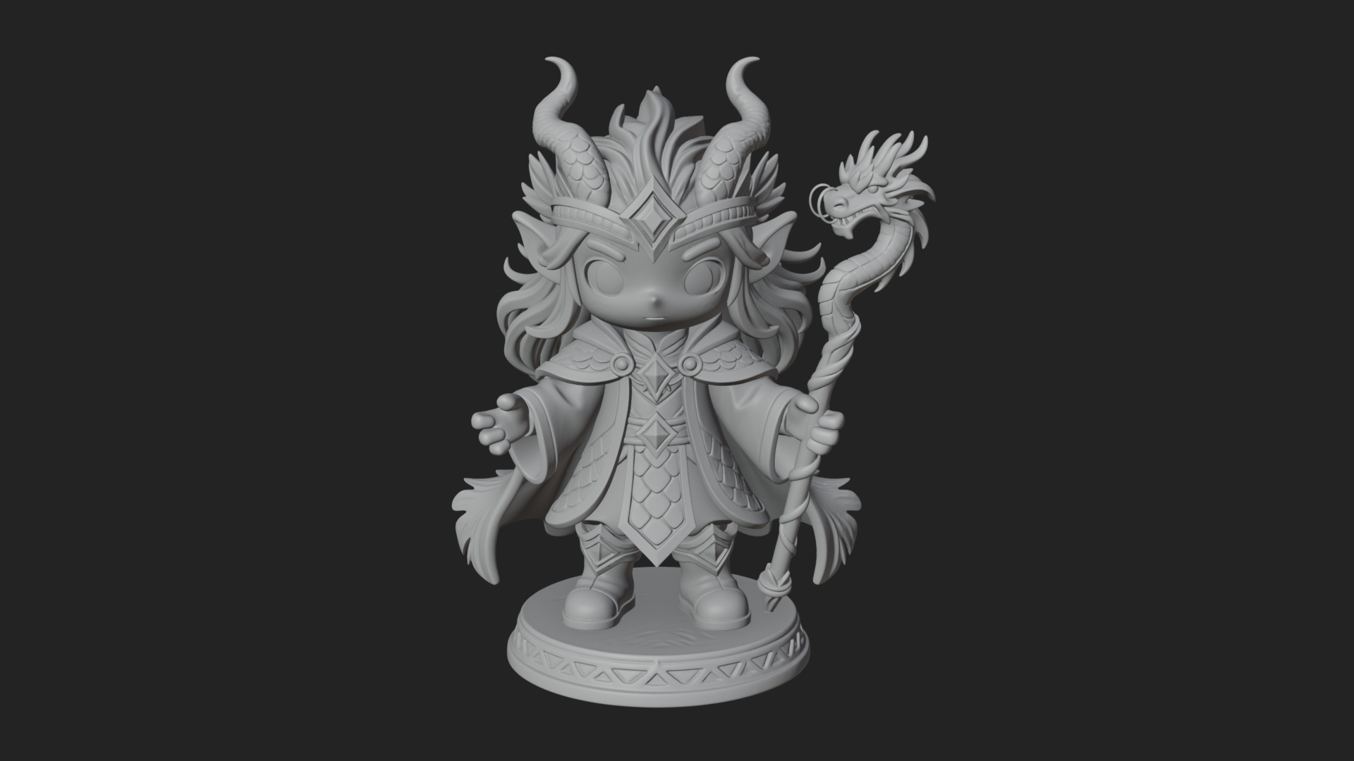 Chibi Horned Dragon Mage Statue Design 4 3D Print Model 3D Model