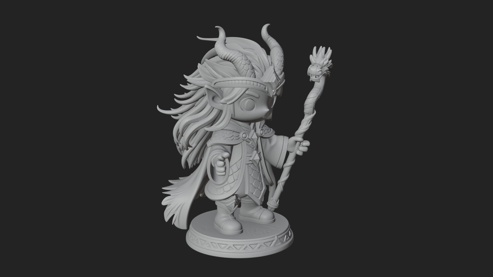 Chibi Horned Dragon Mage Statue Design 4 3D Print Model 3D Model