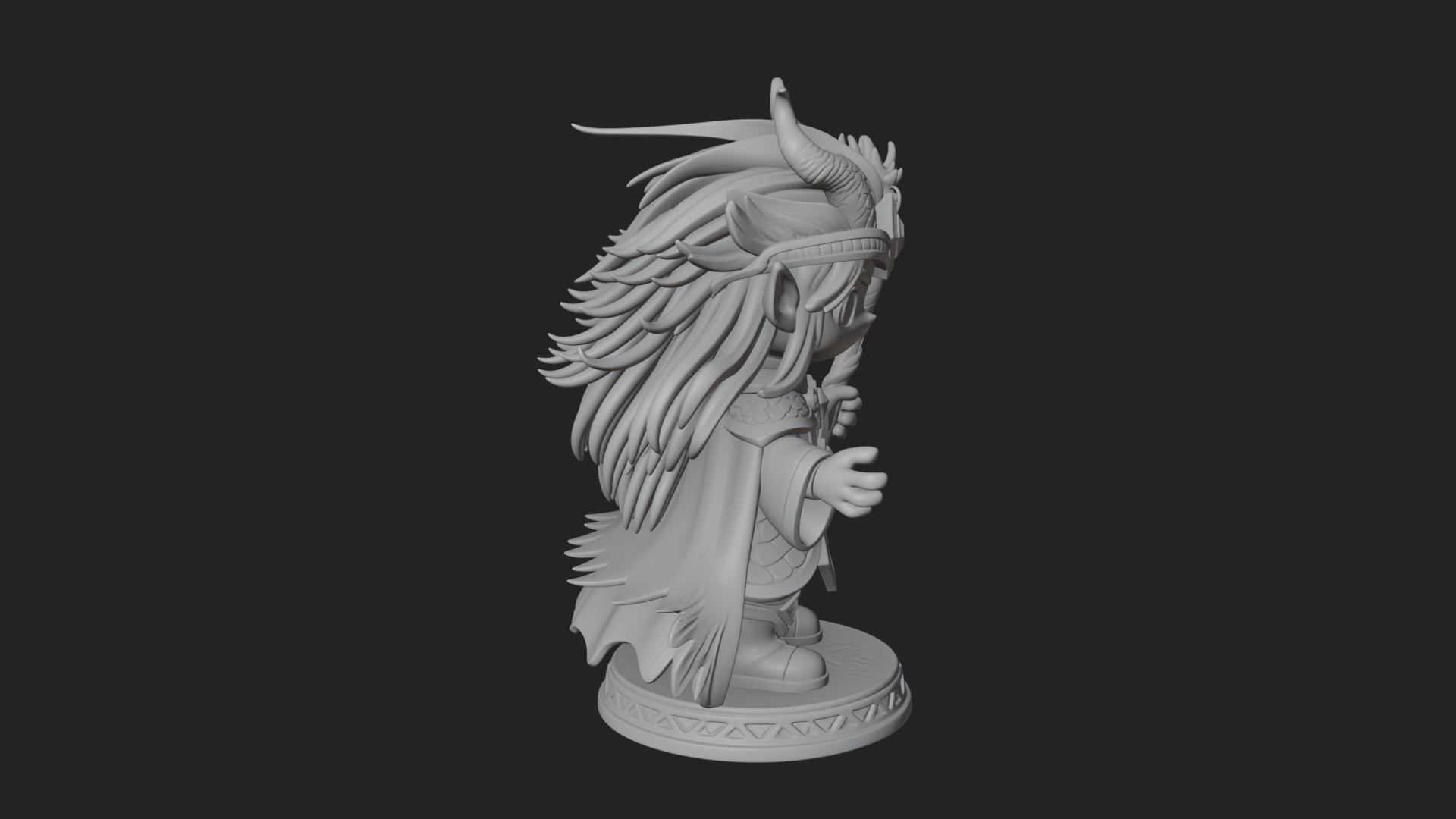 Chibi Horned Dragon Mage Statue Design 4 3D Print Model 3D Model