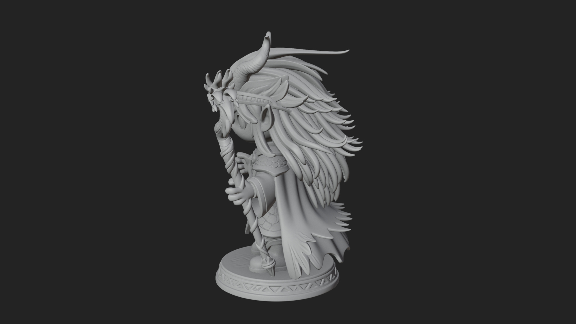 Chibi Horned Dragon Mage Statue Design 4 3D Print Model 3D Model