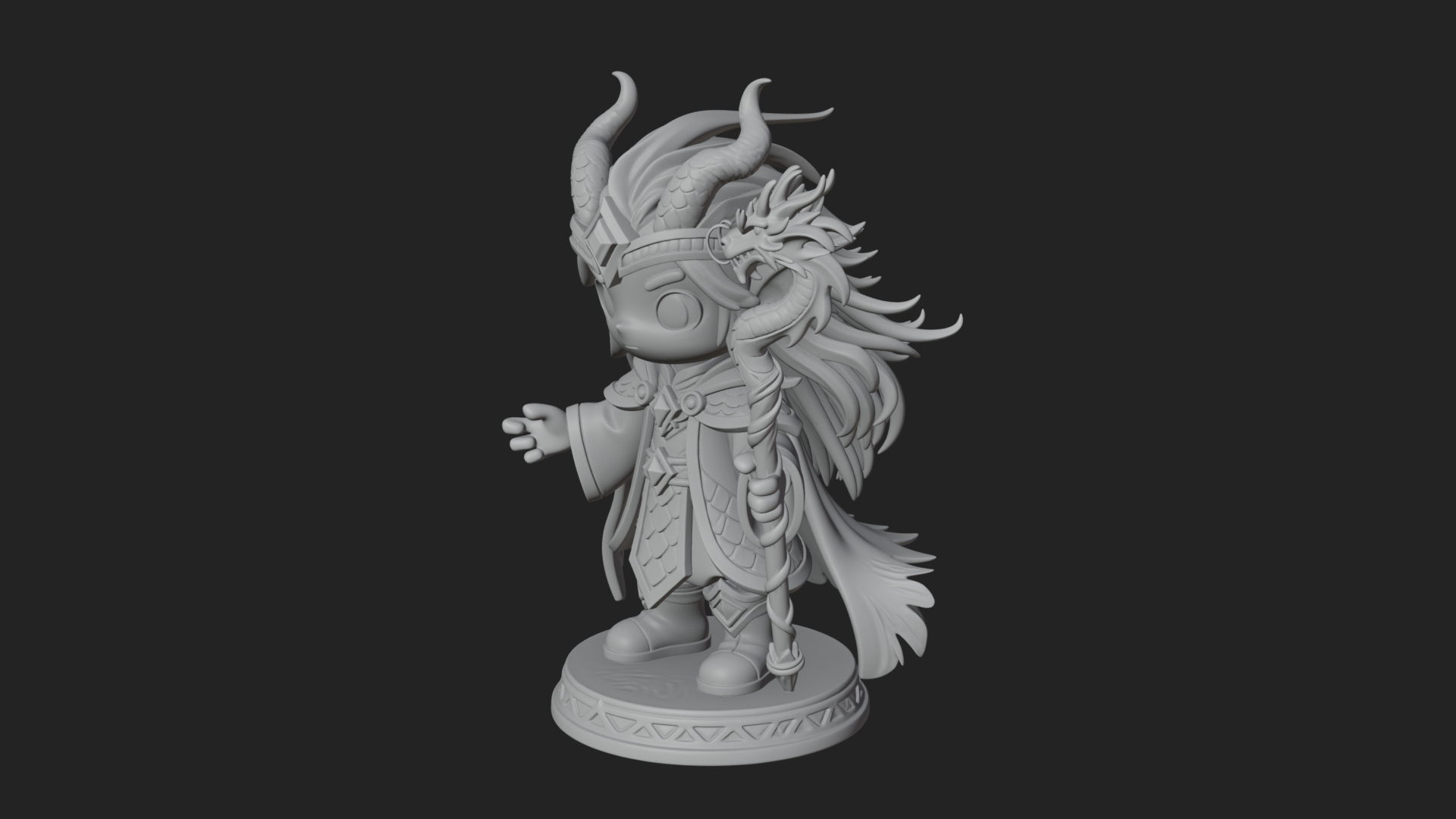 Chibi Horned Dragon Mage Statue Design 4 3D Print Model 3D Model