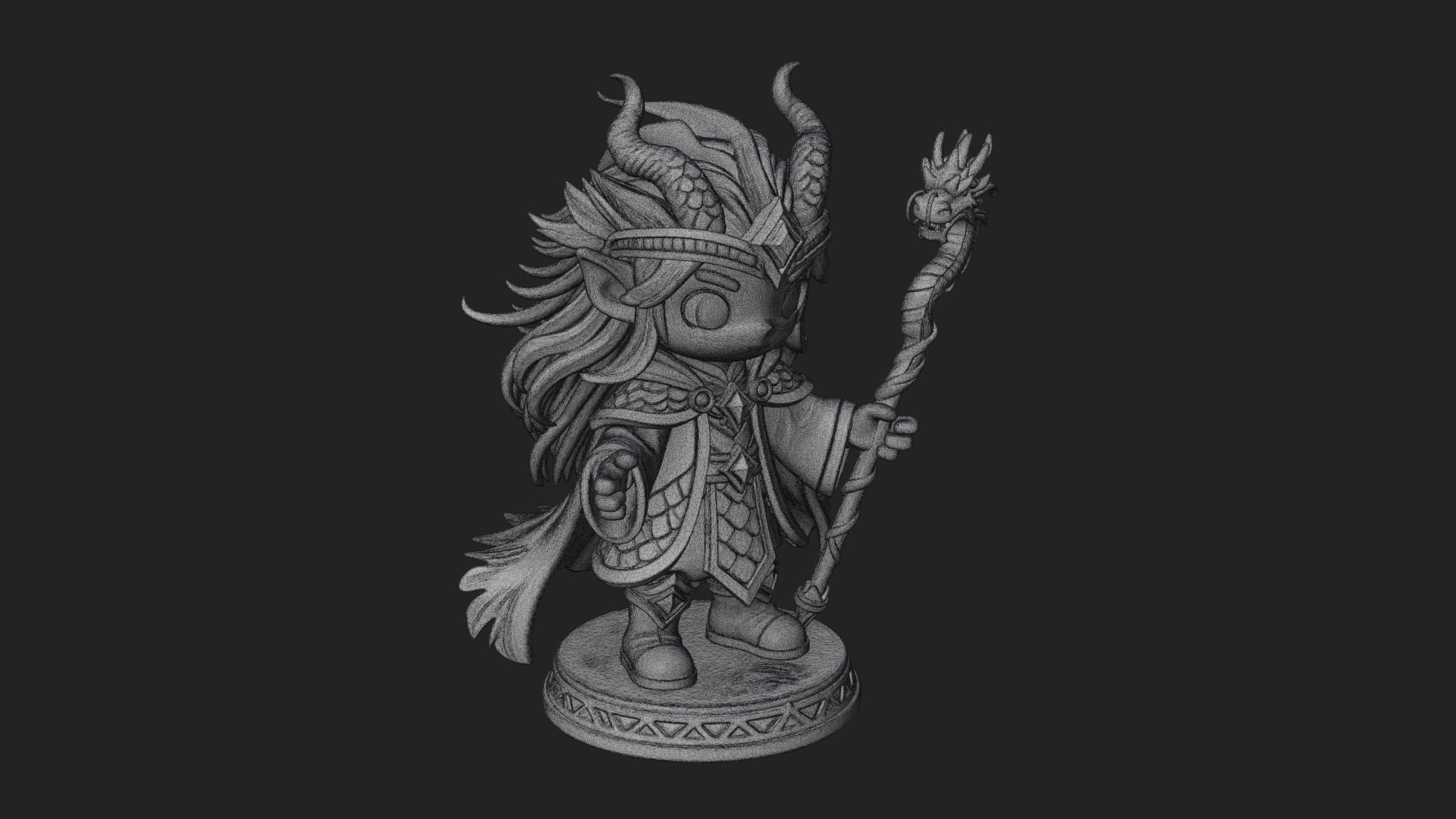 Chibi Horned Dragon Mage Statue Design 4 3D Print Model 3D Model