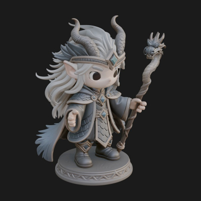 Chibi Horned Dragon Mage Statue Design 4 3D Print Model