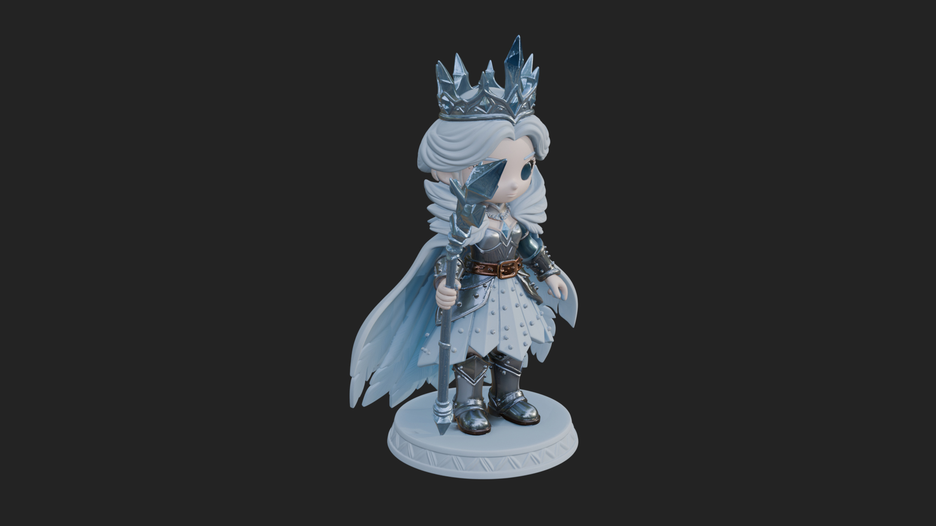 Chibi Ice Crown Queen Statue Design 1 3D Print Model 3D Model