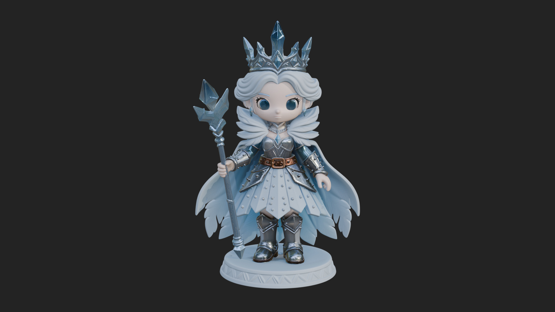 Chibi Ice Crown Queen Statue Design 1 3D Print Model 3D Model