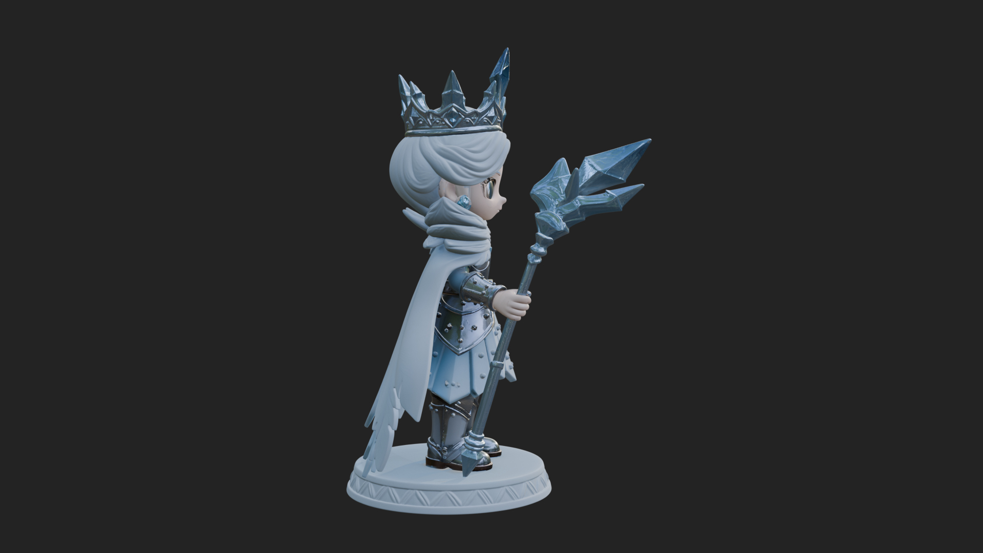 Chibi Ice Crown Queen Statue Design 1 3D Print Model 3D Model