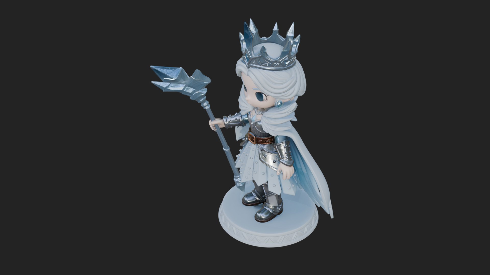 Chibi Ice Crown Queen Statue Design 1 3D Print Model 3D Model