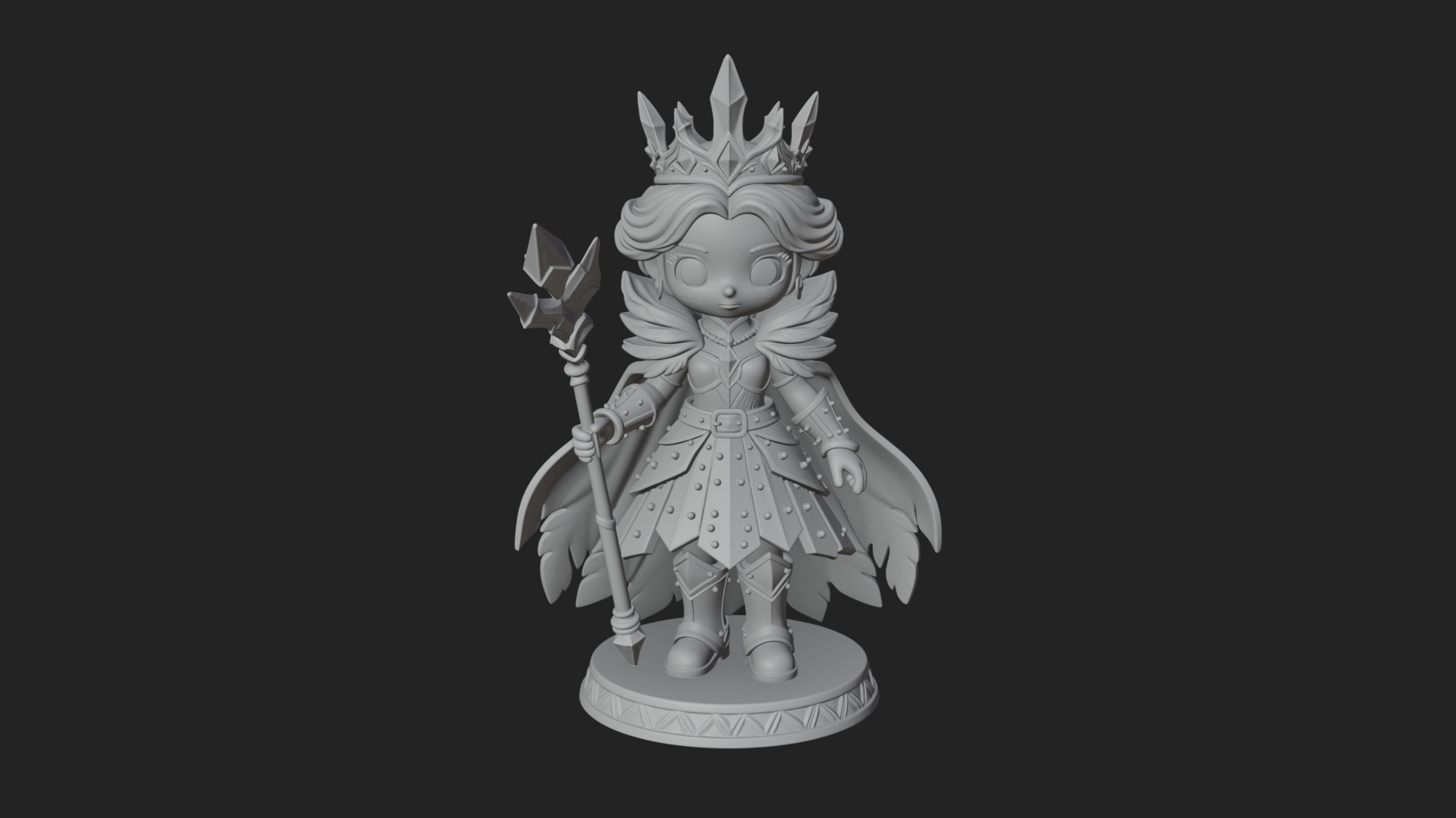 Chibi Ice Crown Queen Statue Design 1 3D Print Model 3D Model