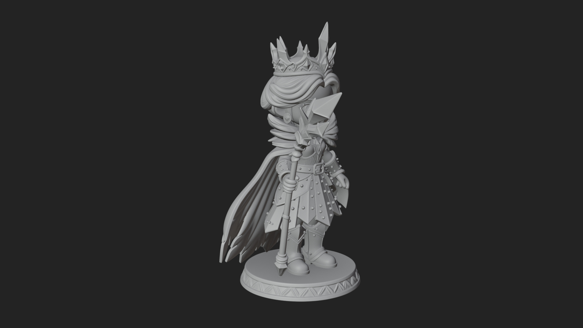 Chibi Ice Crown Queen Statue Design 1 3D Print Model 3D Model