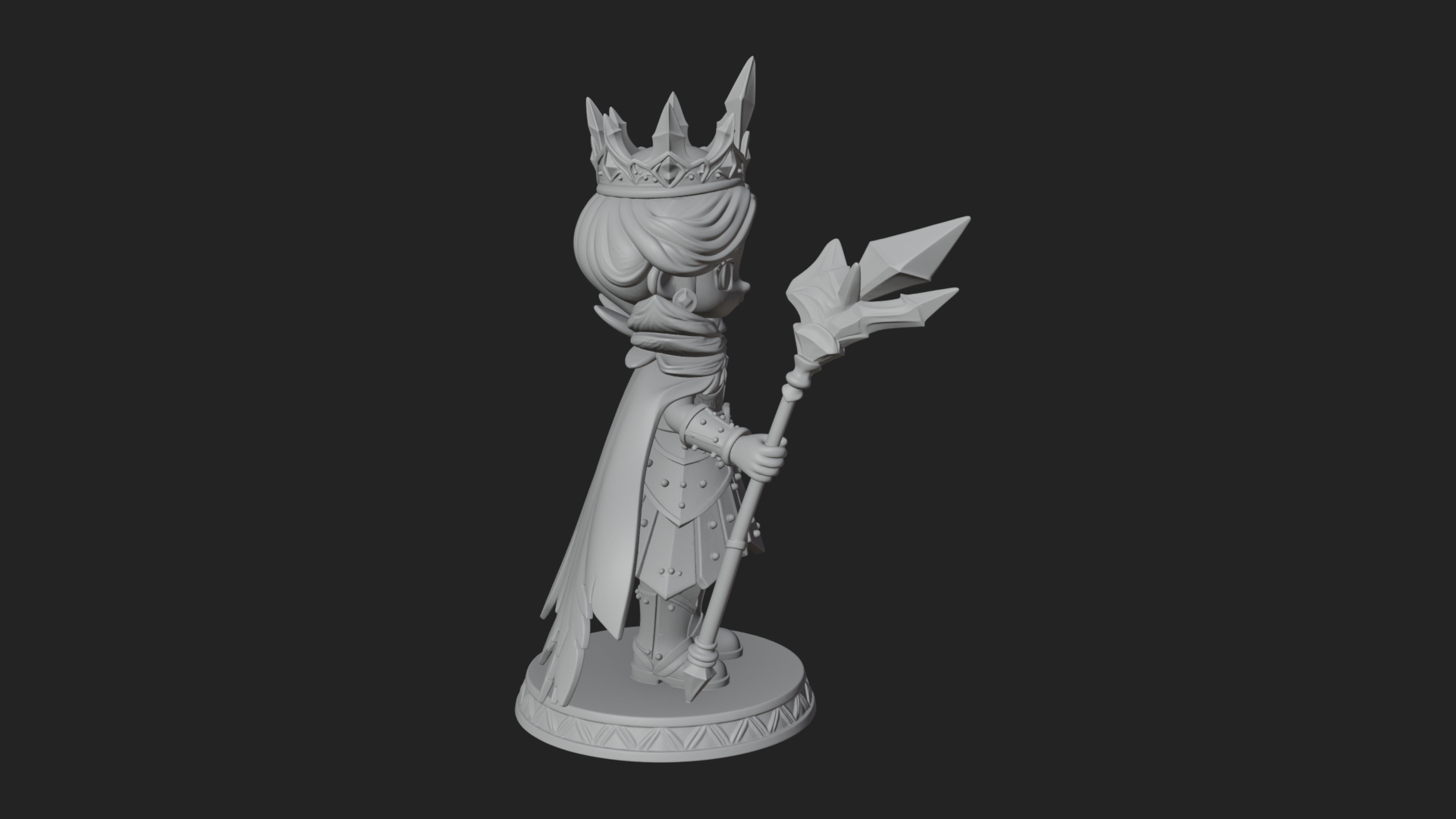 Chibi Ice Crown Queen Statue Design 1 3D Print Model 3D Model