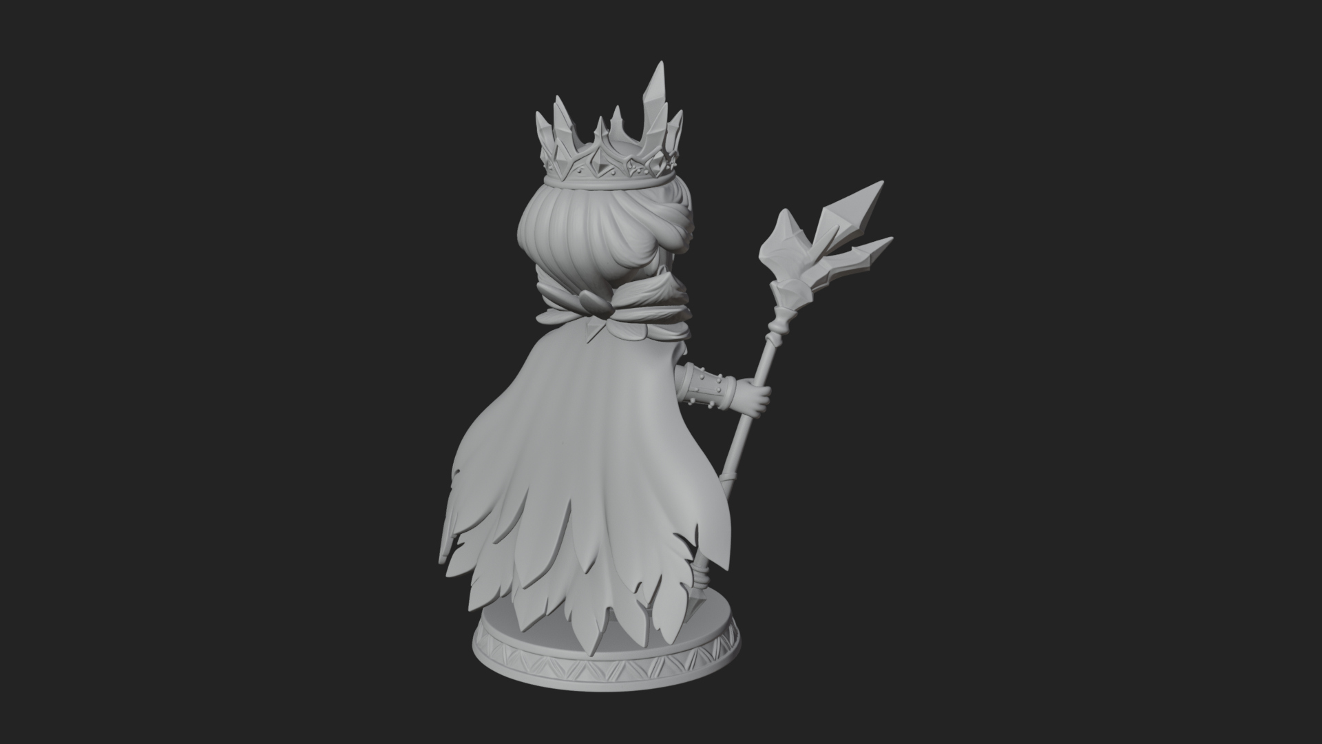 Chibi Ice Crown Queen Statue Design 1 3D Print Model 3D Model
