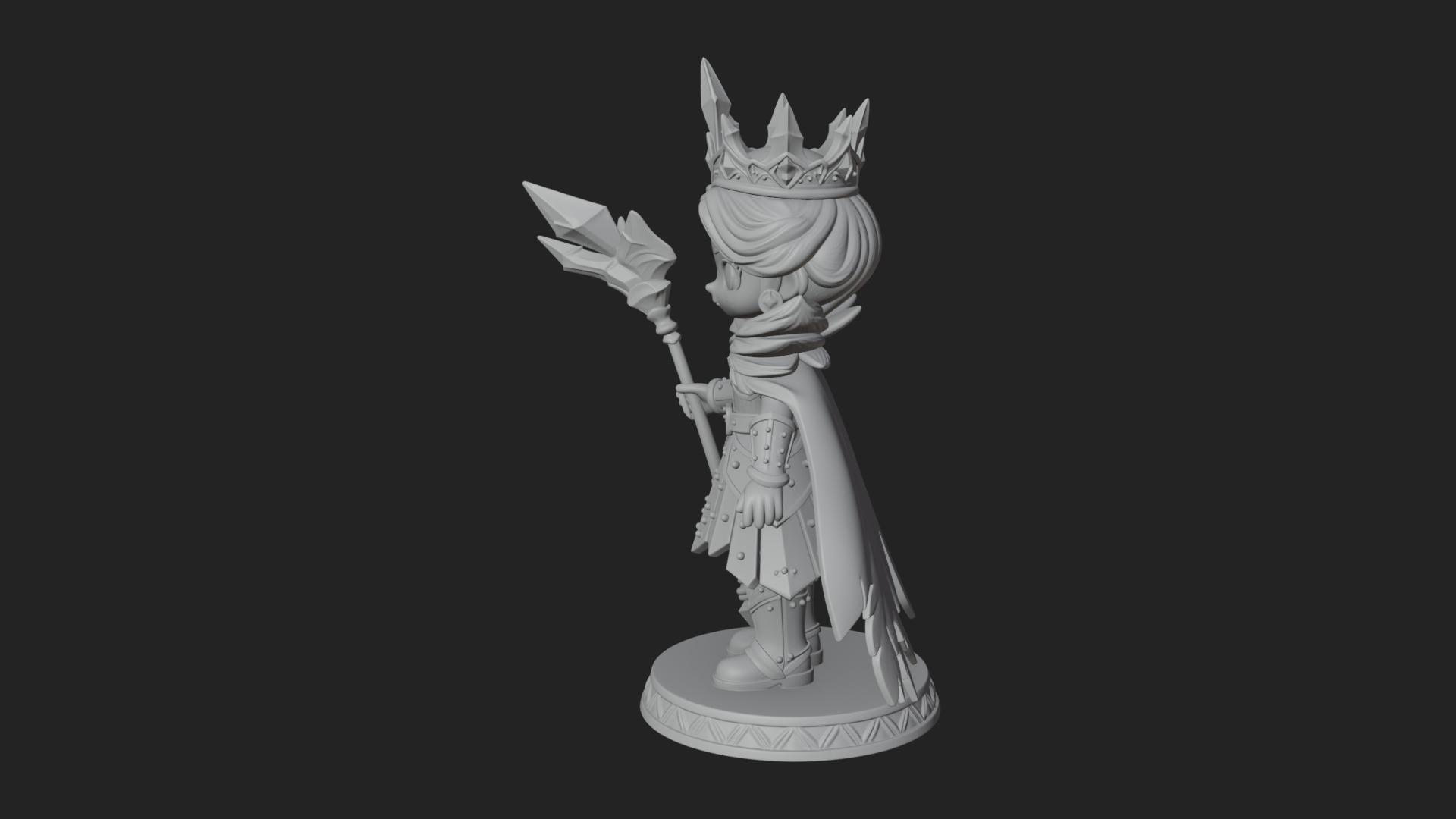 Chibi Ice Crown Queen Statue Design 1 3D Print Model 3D Model