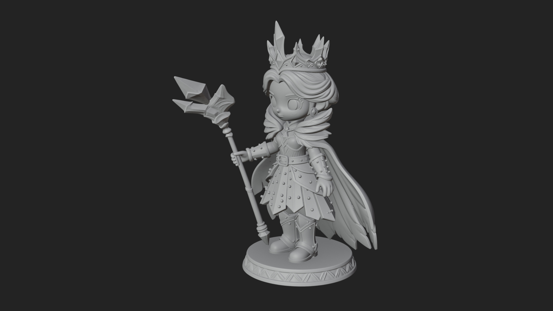 Chibi Ice Crown Queen Statue Design 1 3D Print Model 3D Model