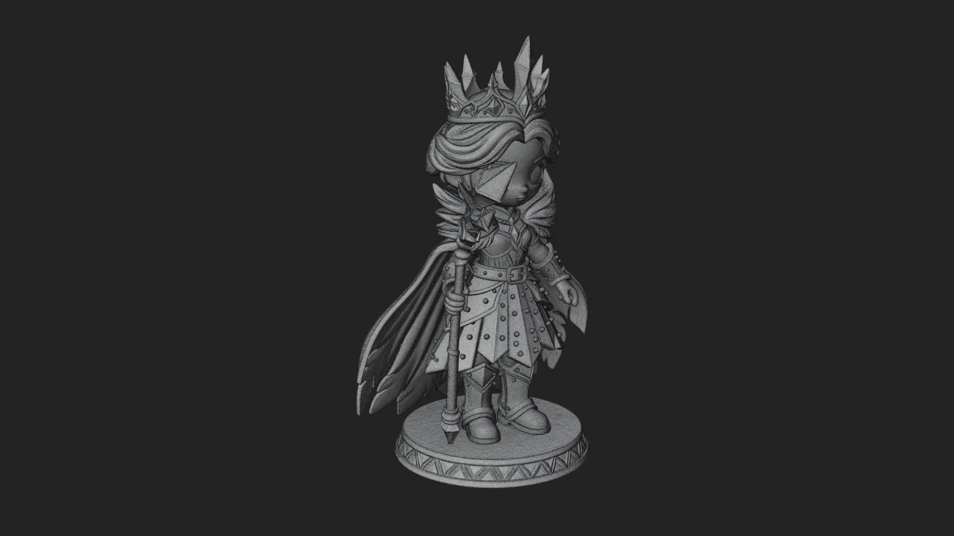 Chibi Ice Crown Queen Statue Design 1 3D Print Model 3D Model