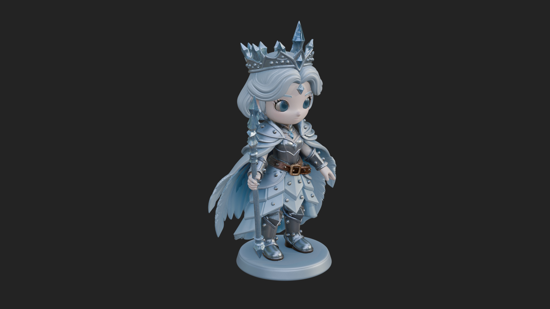 Chibi Ice Crown Queen Statue Design 2 3D Print Model 3D Model