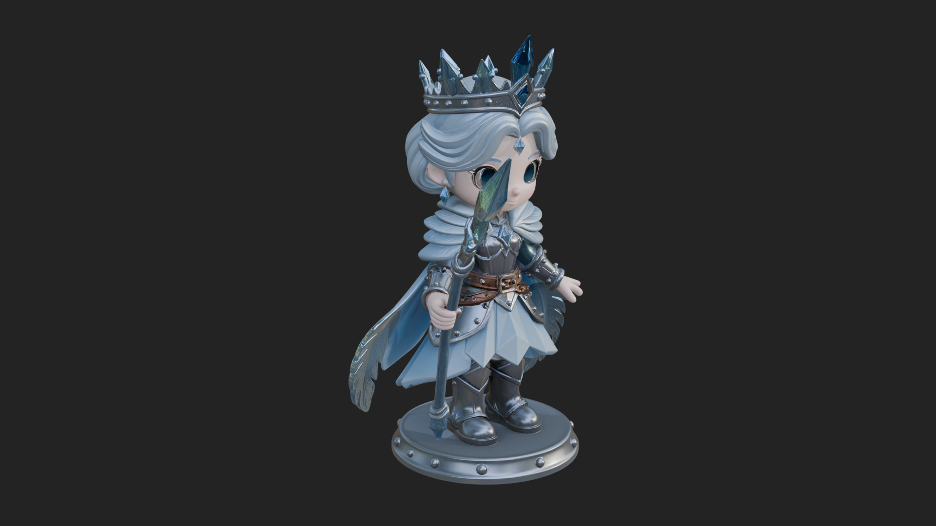 Chibi Ice Crown Queen Statue Design 3 3D Print Model 3D Model