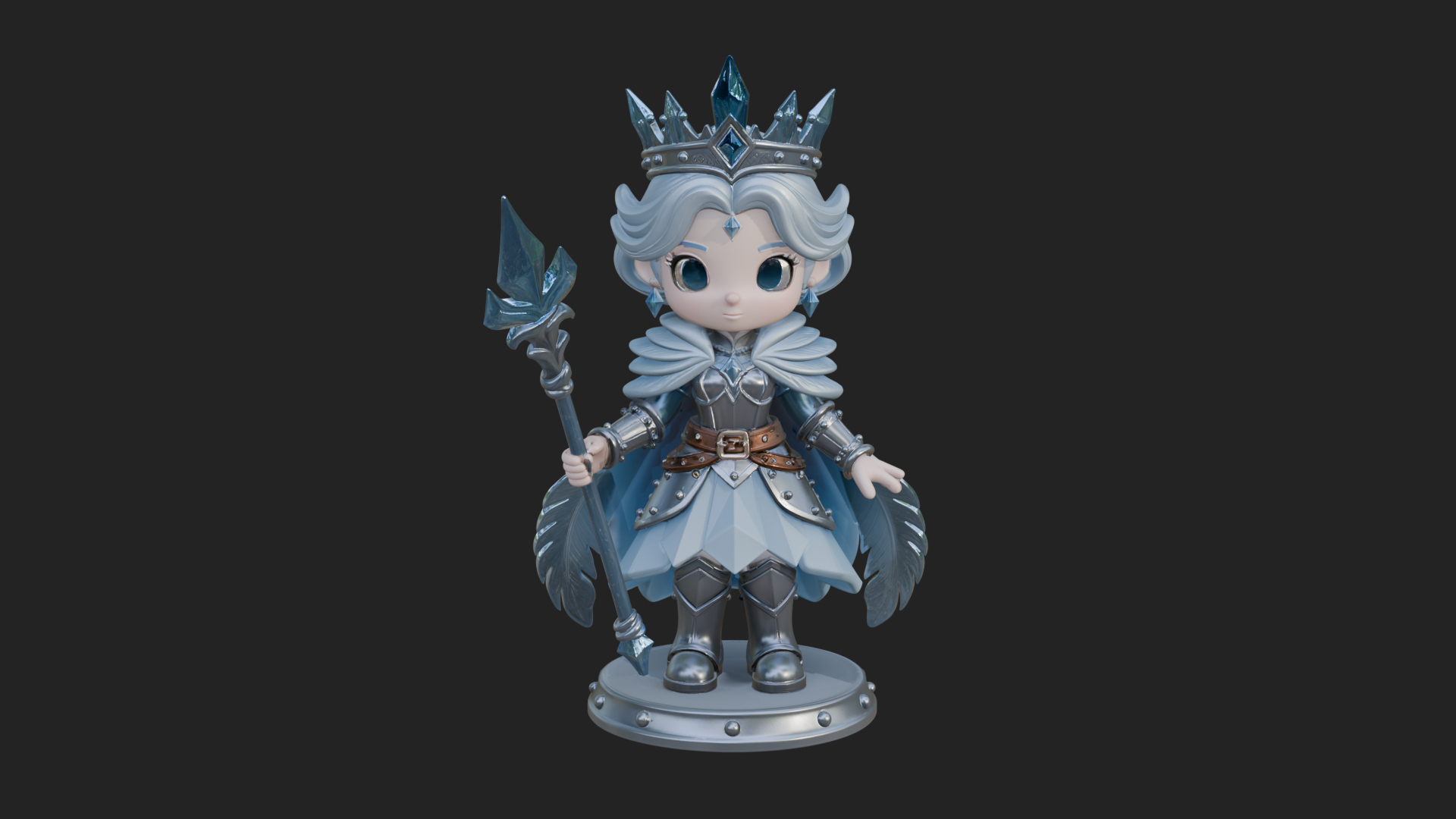 Chibi Ice Crown Queen Statue Design 3 3D Print Model 3D Model