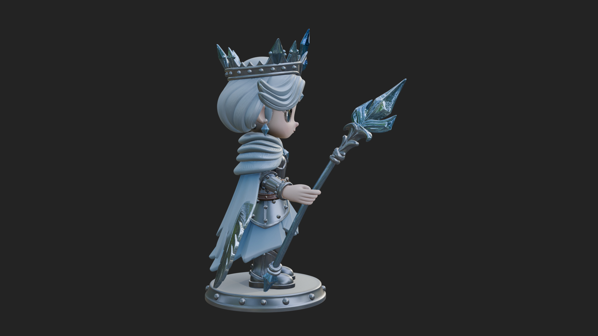 Chibi Ice Crown Queen Statue Design 3 3D Print Model 3D Model