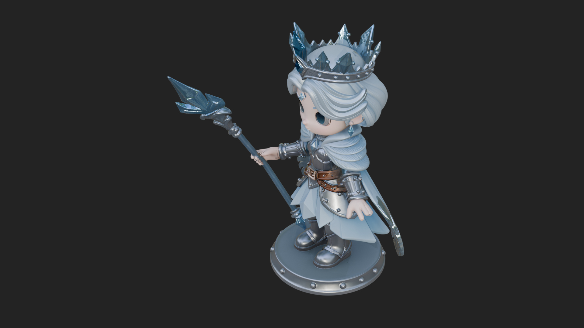 Chibi Ice Crown Queen Statue Design 3 3D Print Model 3D Model
