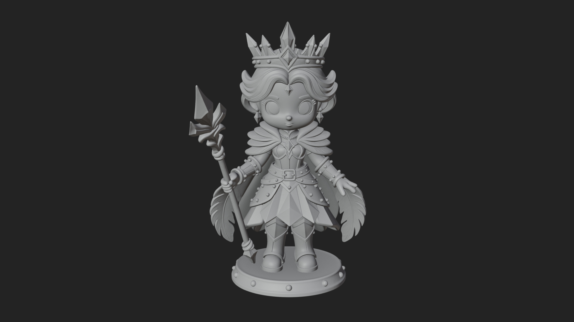 Chibi Ice Crown Queen Statue Design 3 3D Print Model 3D Model