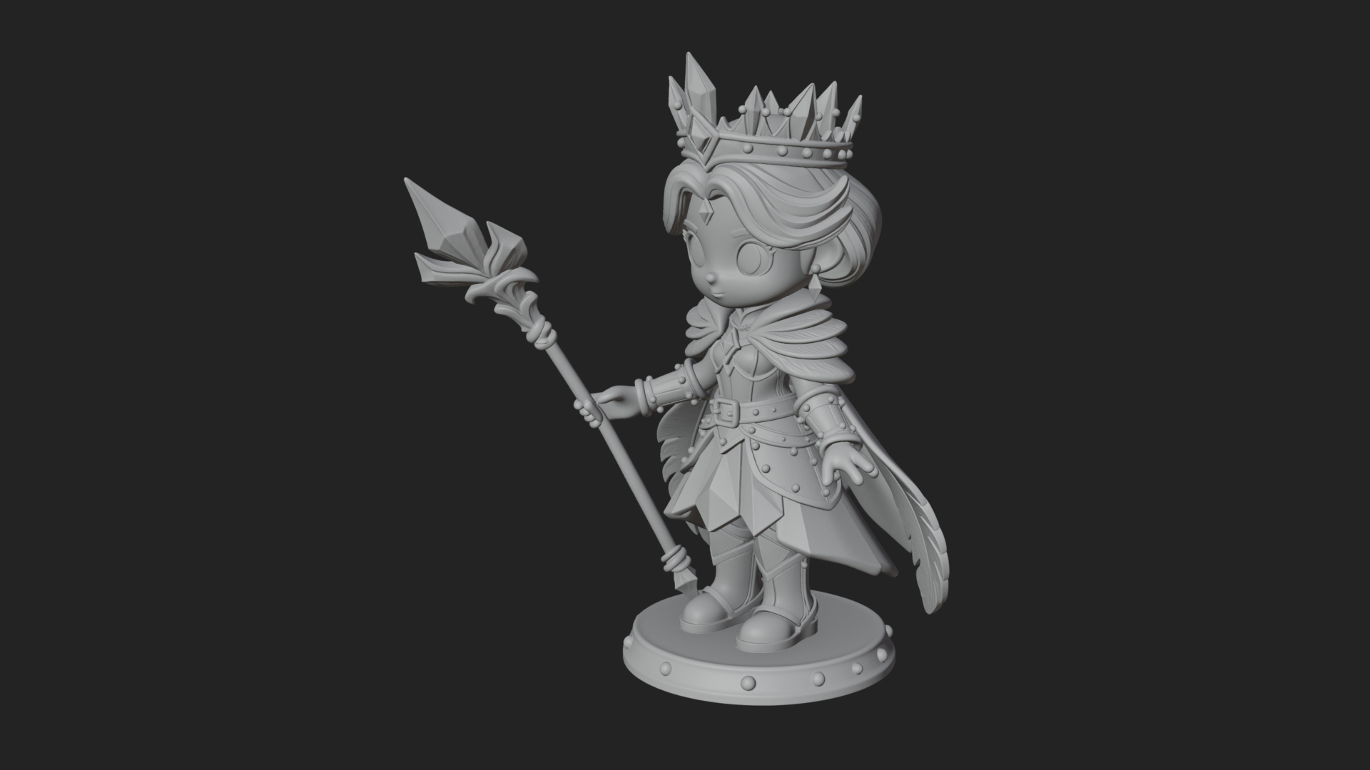 Chibi Ice Crown Queen Statue Design 3 3D Print Model 3D Model