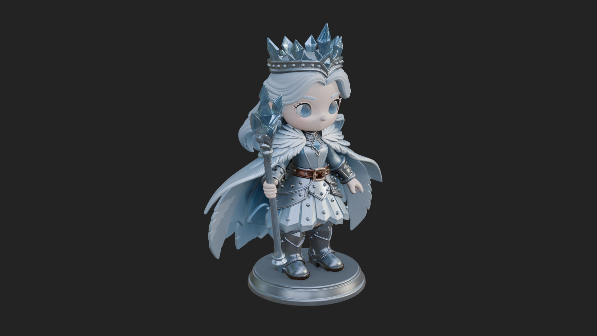 Chibi Ice Crown Queen Statue Design 4 3D Print Model 3D Model