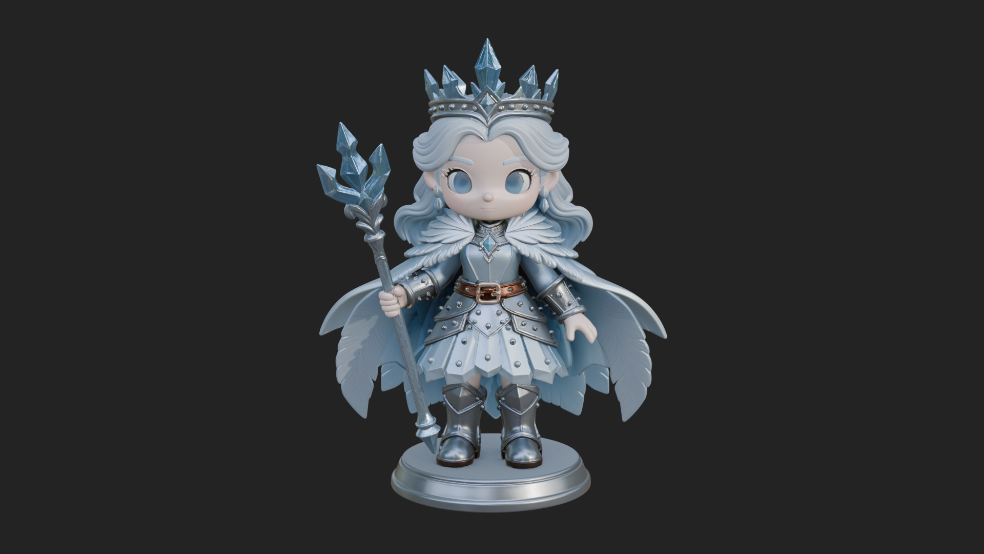 Chibi Ice Crown Queen Statue Design 4 3D Print Model 3D Model