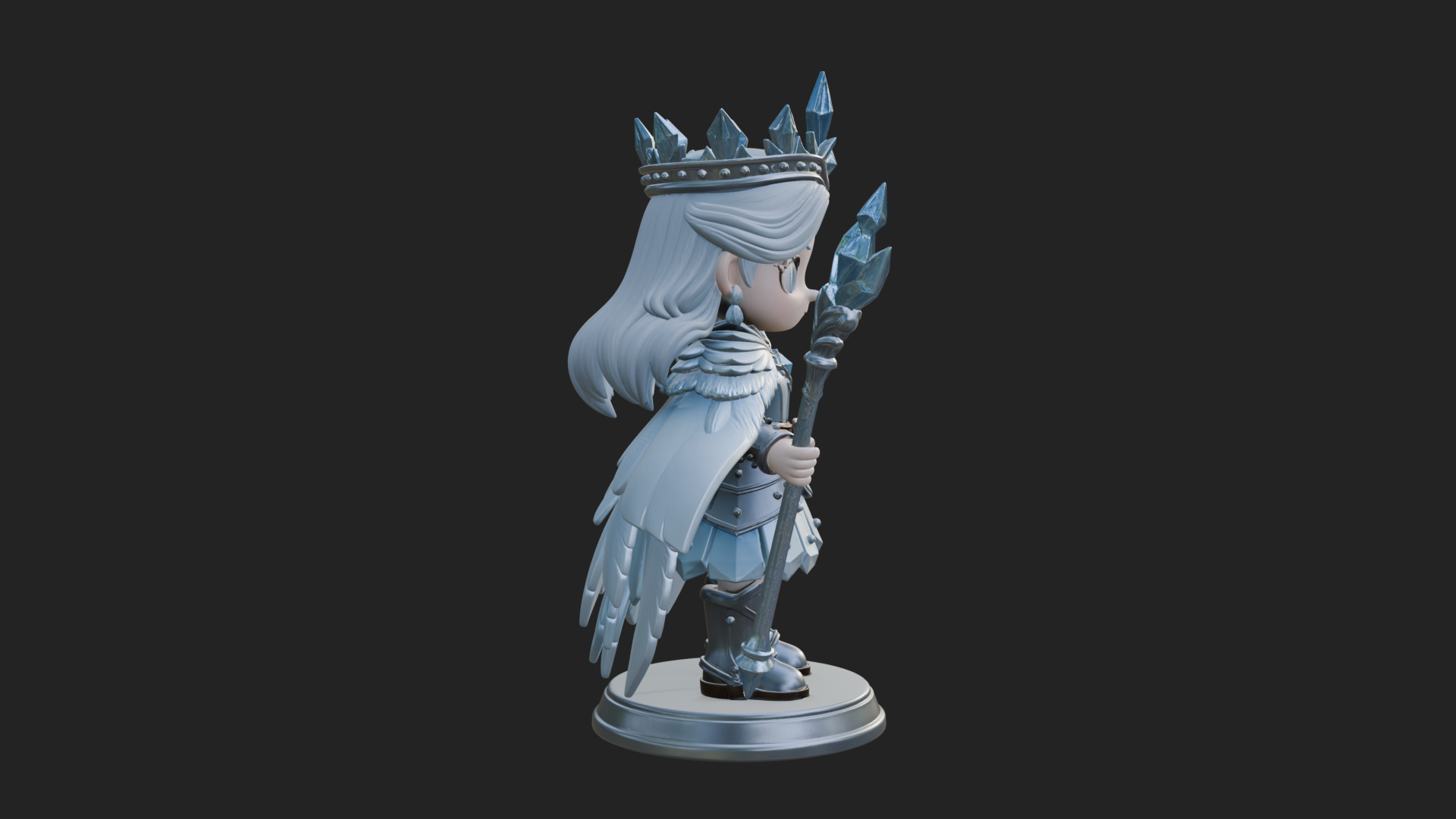 Chibi Ice Crown Queen Statue Design 4 3D Print Model 3D Model