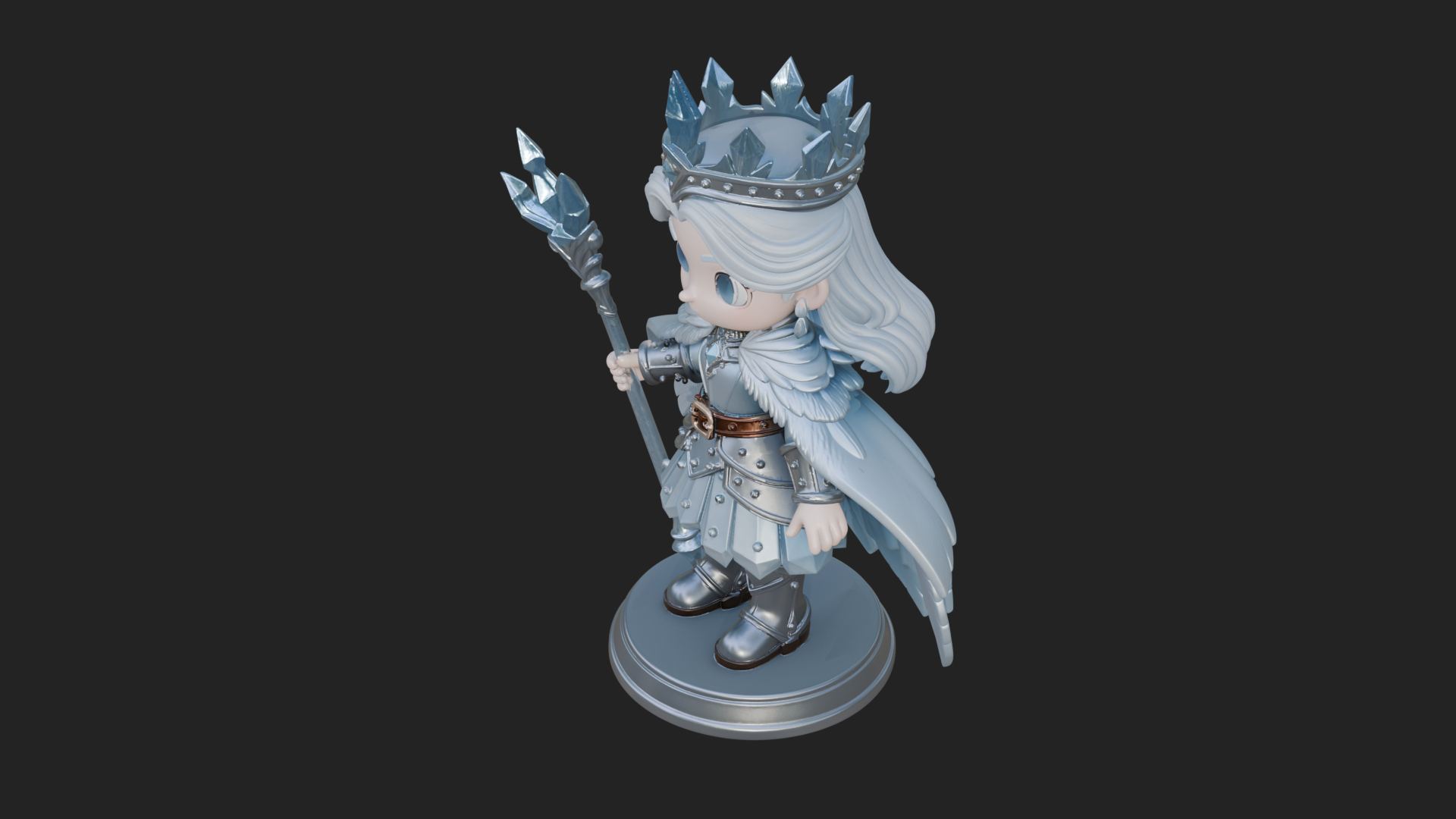 Chibi Ice Crown Queen Statue Design 4 3D Print Model 3D Model