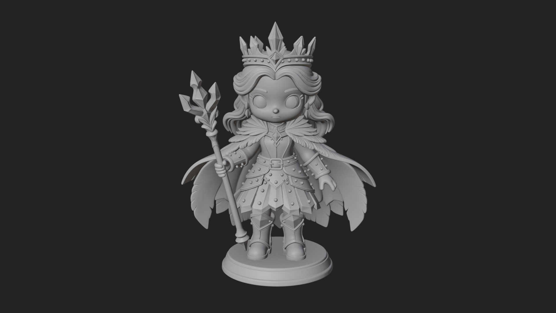 Chibi Ice Crown Queen Statue Design 4 3D Print Model 3D Model