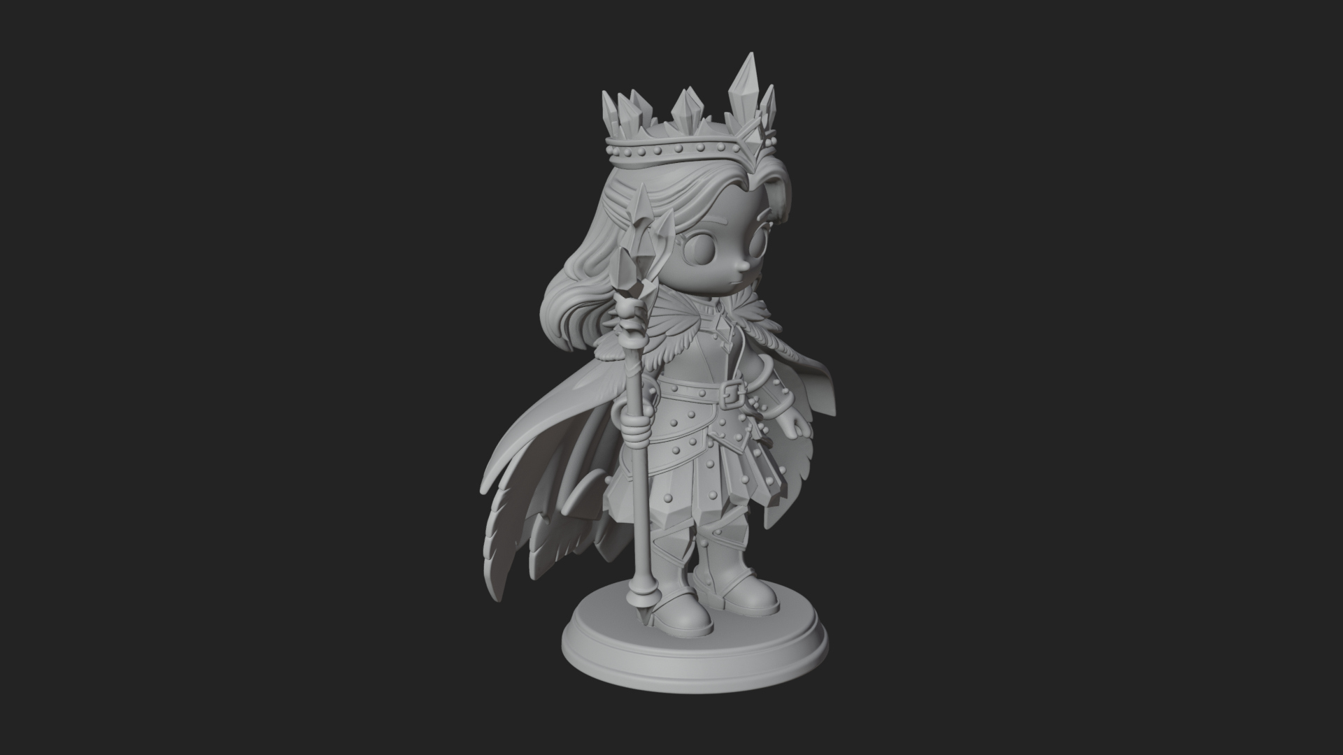 Chibi Ice Crown Queen Statue Design 4 3D Print Model 3D Model