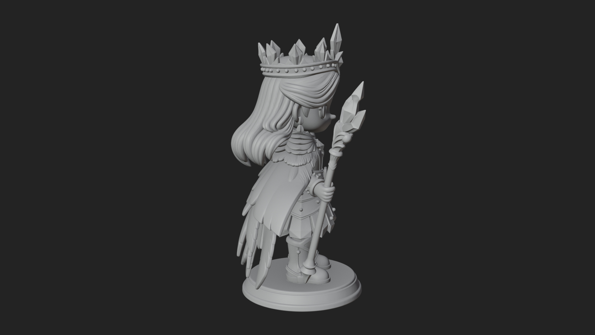 Chibi Ice Crown Queen Statue Design 4 3D Print Model 3D Model