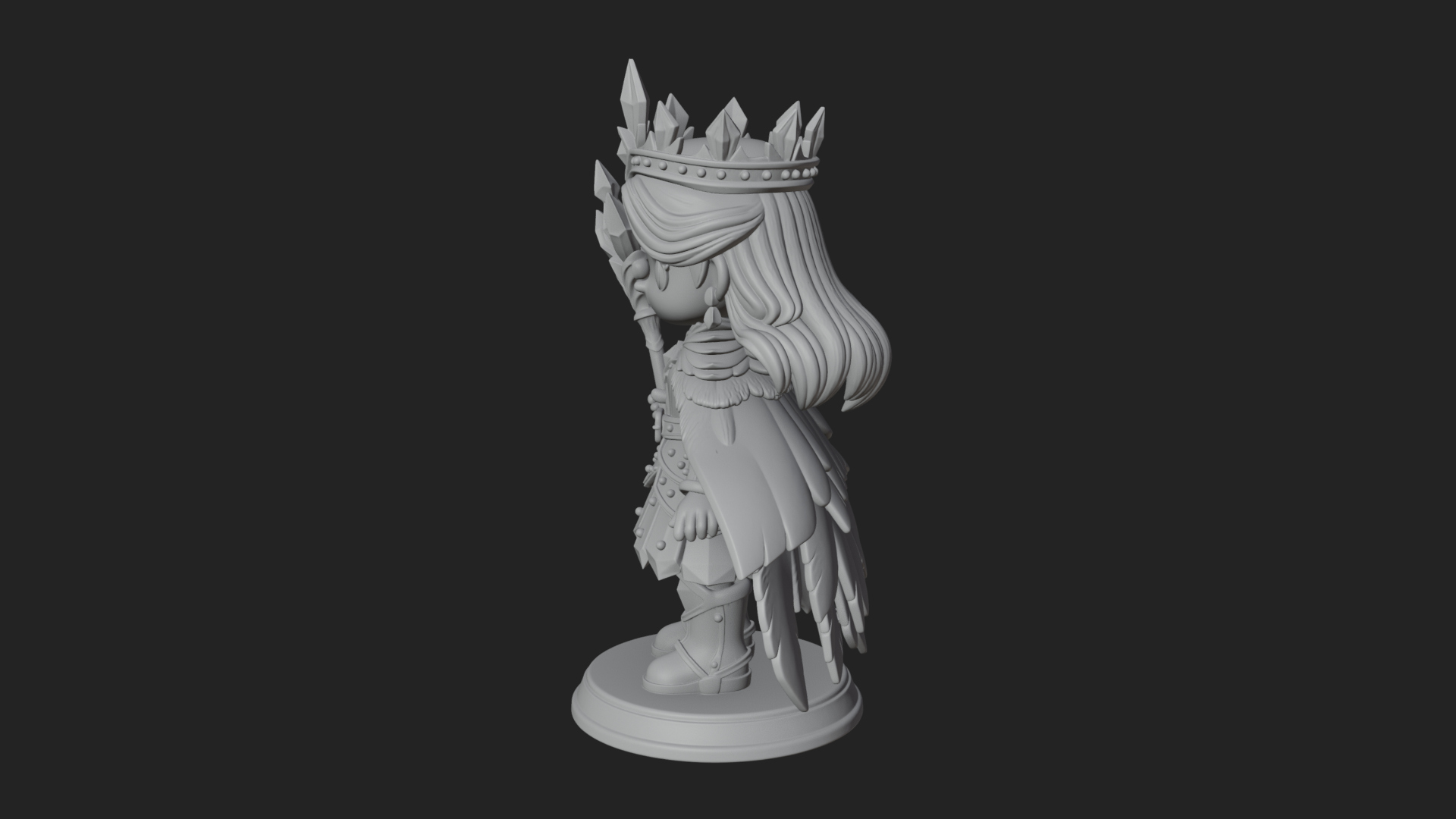 Chibi Ice Crown Queen Statue Design 4 3D Print Model 3D Model