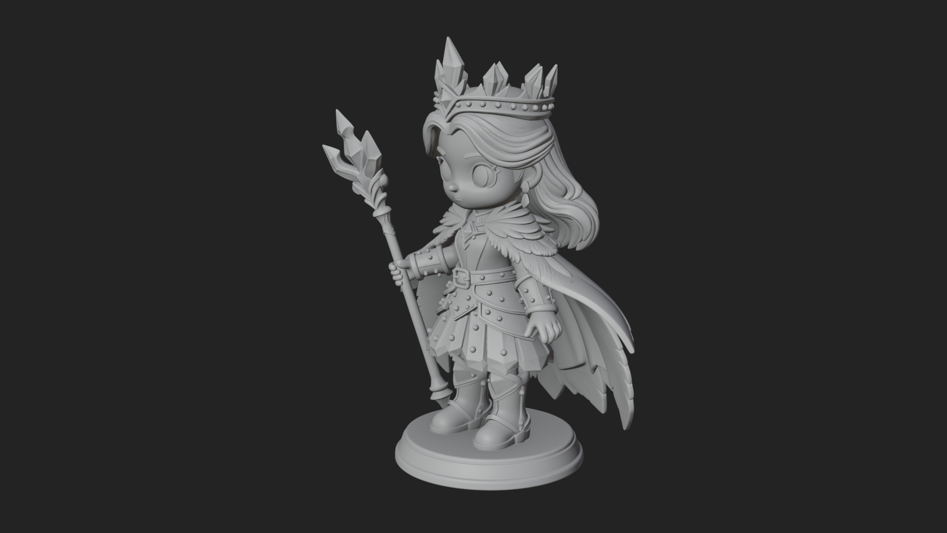 Chibi Ice Crown Queen Statue Design 4 3D Print Model 3D Model