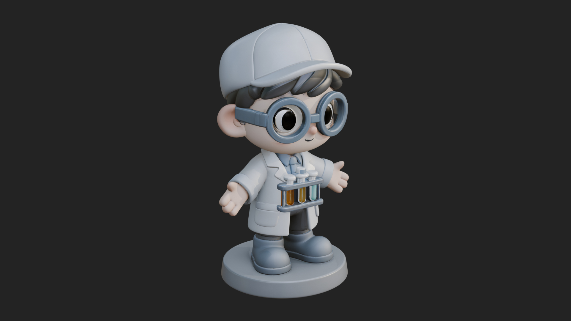 Chibi Lab Boy With Test Tubes Statue Design 1 3D Print Model 3D Model