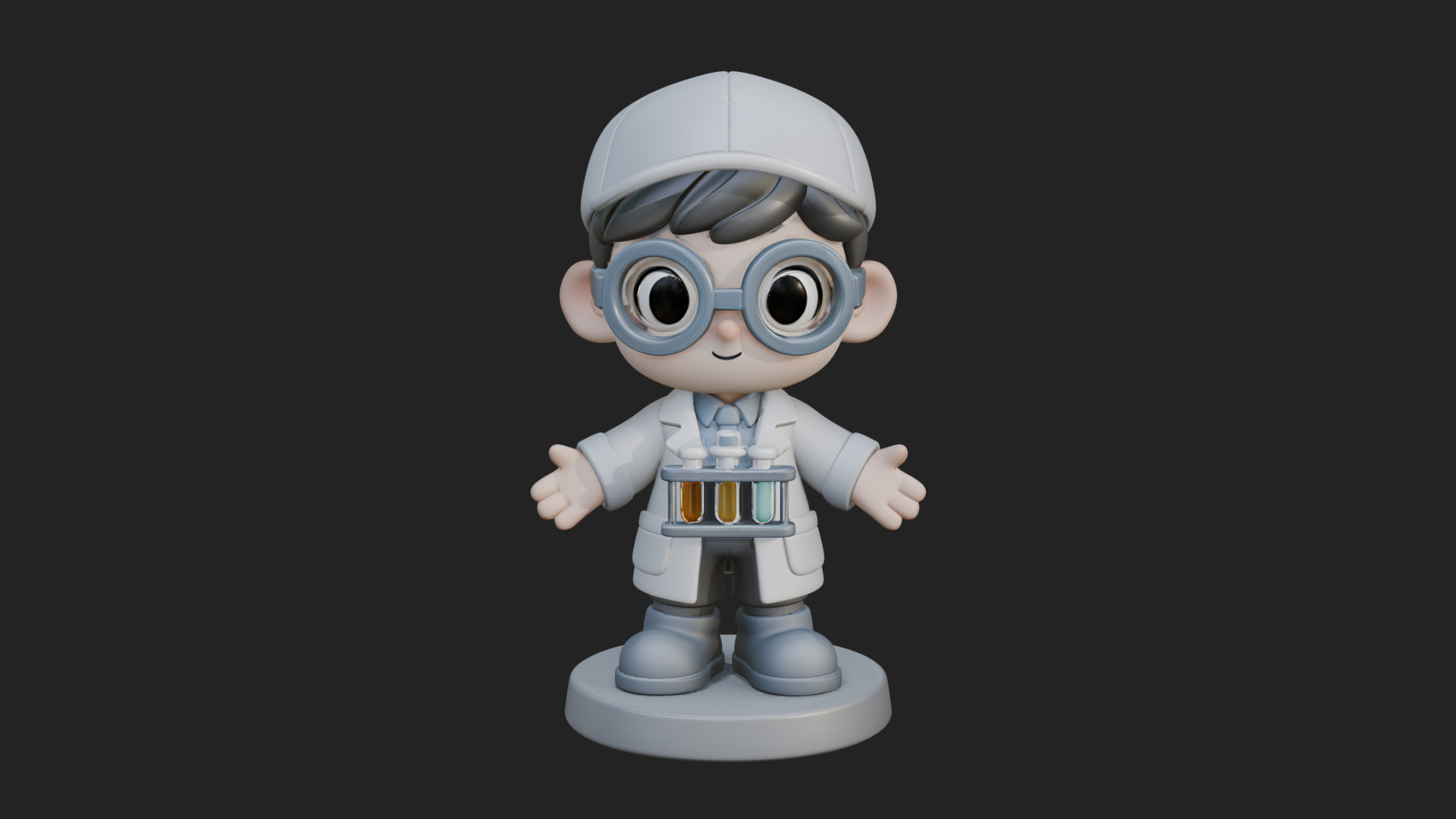 Chibi Lab Boy With Test Tubes Statue Design 1 3D Print Model 3D Model