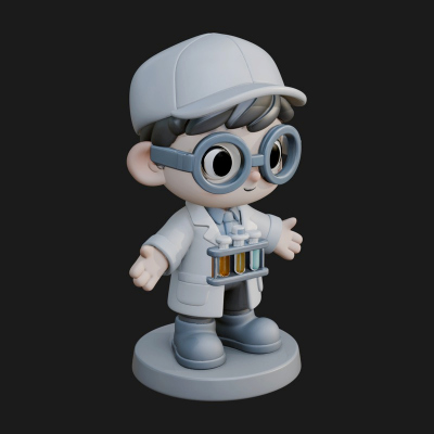 Chibi Lab Boy With Test Tubes Statue Design 1 3D Print Model